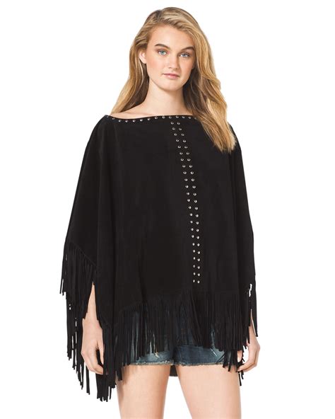 michael kors black fringe poncho|Michael Kors poncho outlet.